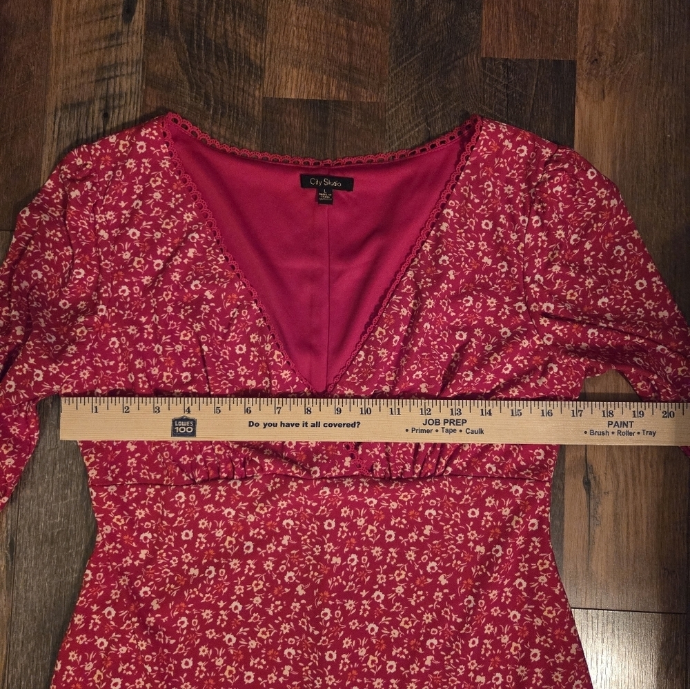 City Studio New Floral Red V-Neck Dress - Picture 7 of 9